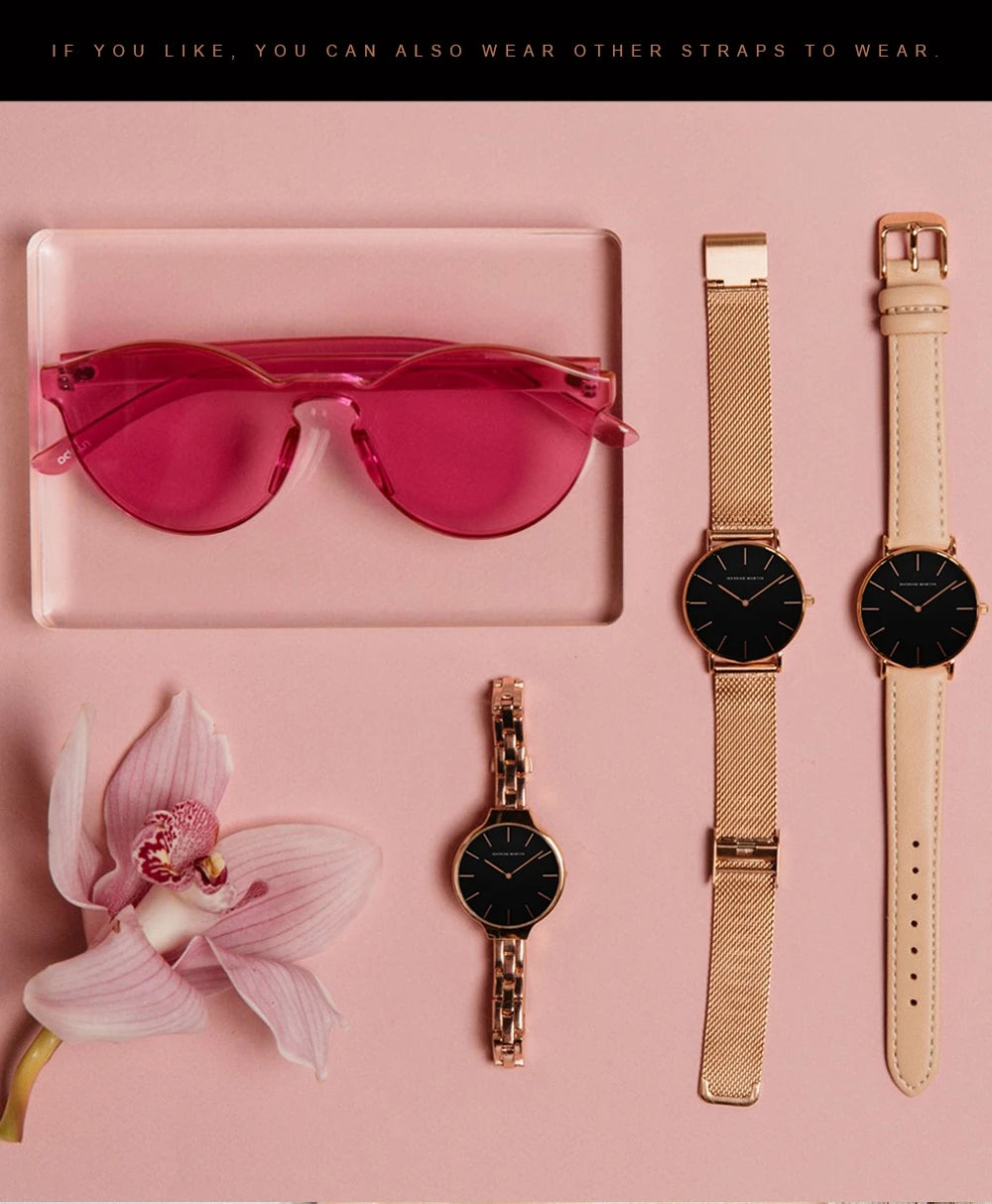 Hannah Martin New 2021 Top Brand Luxury Japan Quartz Wristwatch Stainless Steel Rose Gold Waterproof Watch for Women reloj mujer