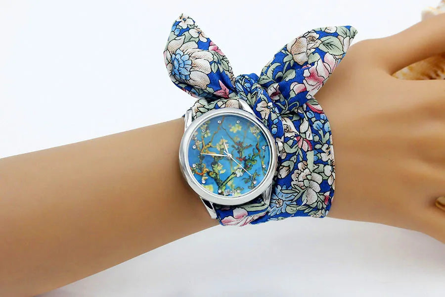 Shsby New Ladies Cloth Wristwatch Fashion Women Dress Watch High Quality Silver Quartz Watch Sweet Girls Watch Fabric Clock