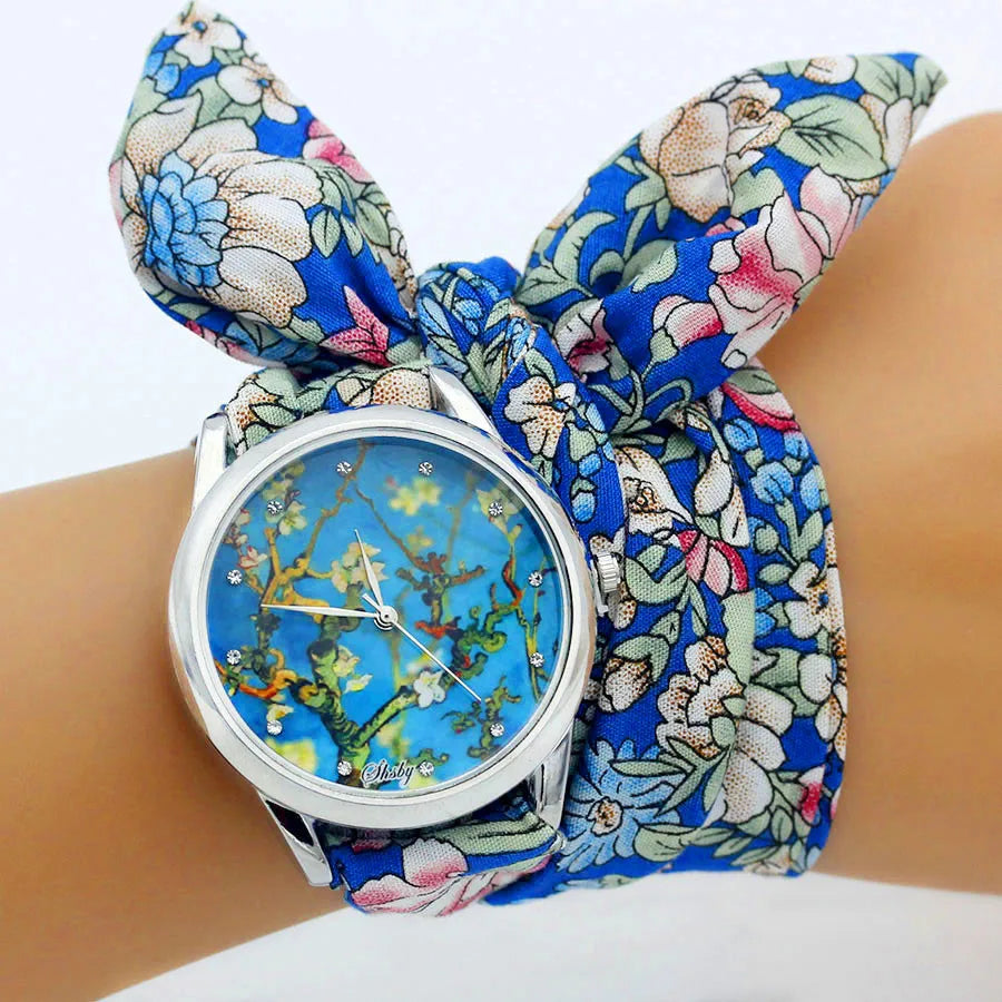 Shsby New Ladies Cloth Wristwatch Fashion Women Dress Watch High Quality Silver Quartz Watch Sweet Girls Watch Fabric Clock