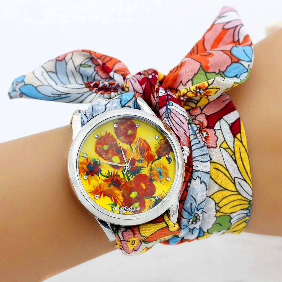 Shsby New Ladies Cloth Wristwatch Fashion Women Dress Watch High Quality Silver Quartz Watch Sweet Girls Watch Fabric Clock