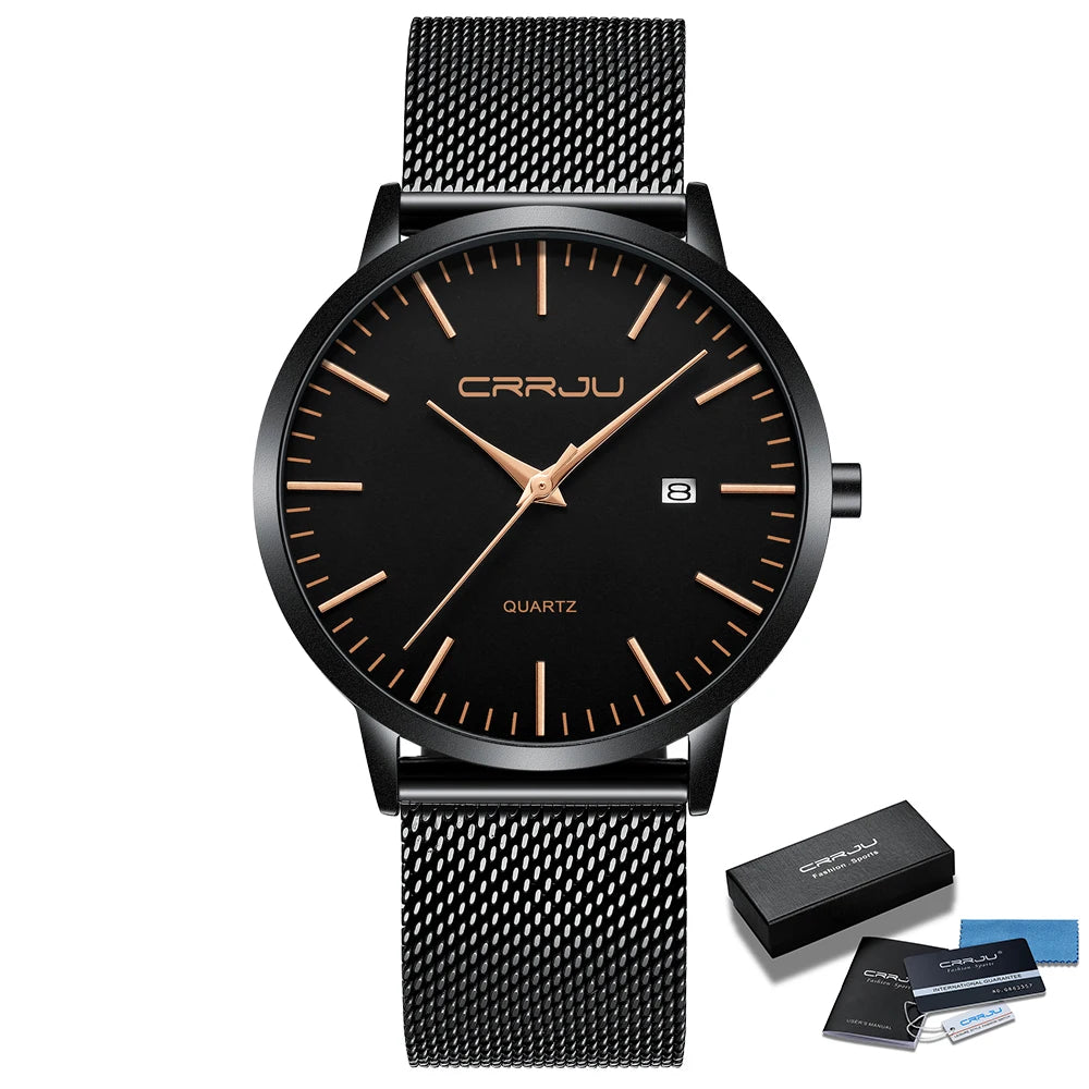 CRRJU Men's Watch Ultra-thin Top Brand Luxury Japan Movement WristWatch Waterproof Sport Steel Quartz Clock Relogio Masculino