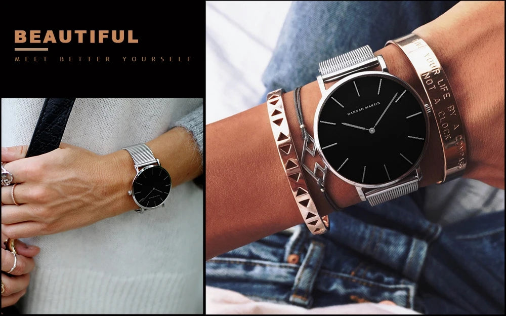 Hannah Martin New 2021 Top Brand Luxury Japan Quartz Wristwatch Stainless Steel Rose Gold Waterproof Watch for Women reloj mujer