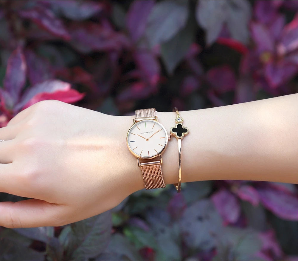 Hannah Martin New 2021 Top Brand Luxury Japan Quartz Wristwatch Stainless Steel Rose Gold Waterproof Watch for Women reloj mujer