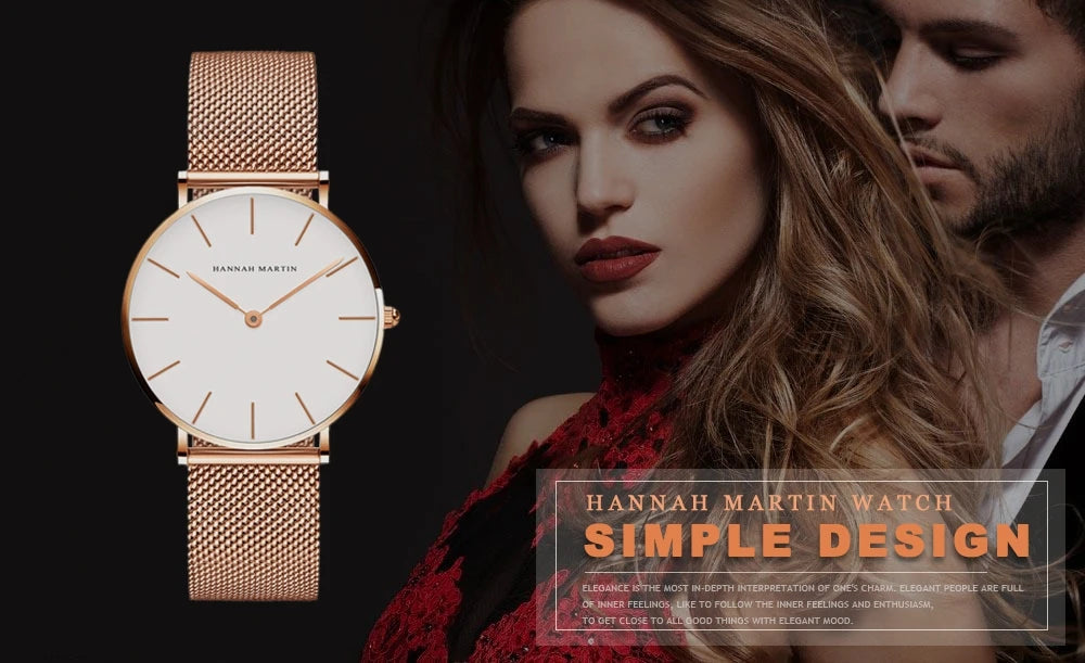 Hannah Martin New 2021 Top Brand Luxury Japan Quartz Wristwatch Stainless Steel Rose Gold Waterproof Watch for Women reloj mujer