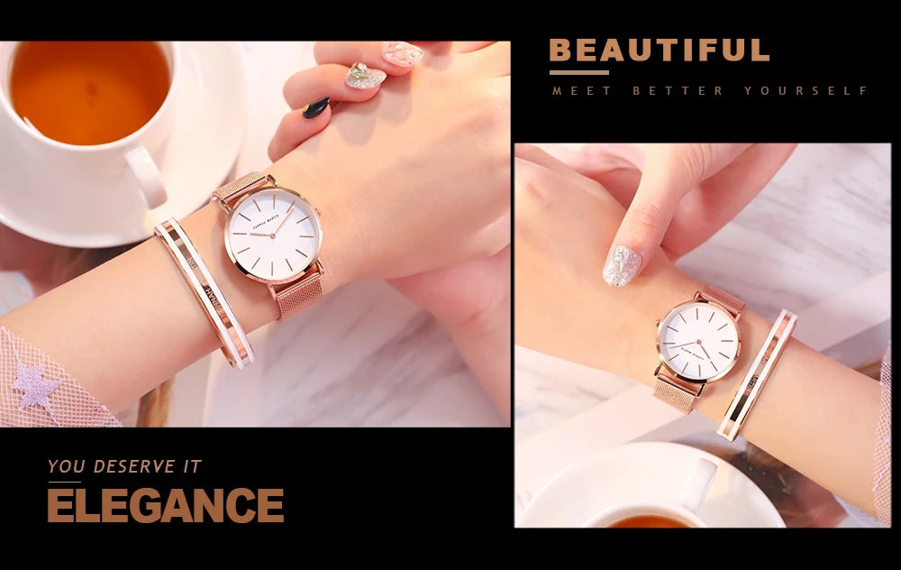 Hannah Martin New 2021 Top Brand Luxury Japan Quartz Wristwatch Stainless Steel Rose Gold Waterproof Watch for Women reloj mujer