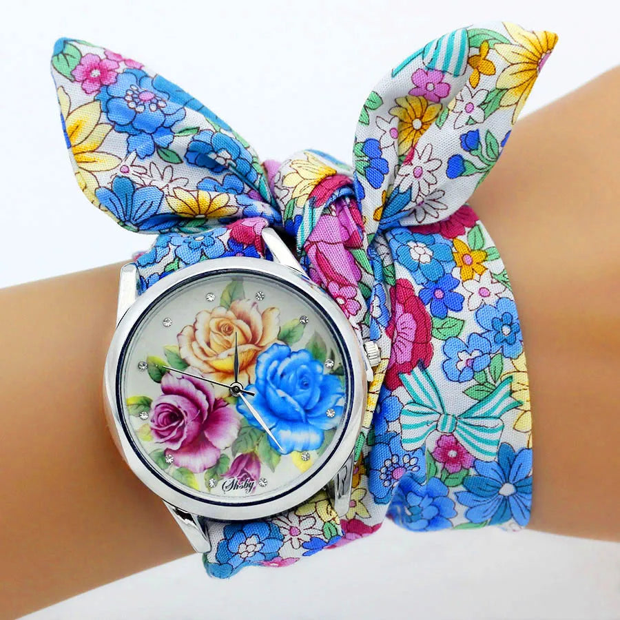 Shsby New Ladies Cloth Wristwatch Fashion Women Dress Watch High Quality Silver Quartz Watch Sweet Girls Watch Fabric Clock
