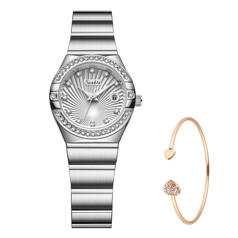 Sunkta Woman Watch LIGE Fashion Luxury Elegant Retro Diamond Simple Stainless Waterproof Casual Calendar Quartz Women's Watches