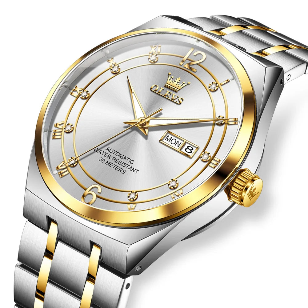 OLEVS Fashion Men's Watches Trend Classic Original Automatic Mechanical Watch for Man Waterproof Luminous Week Date Wristwatch