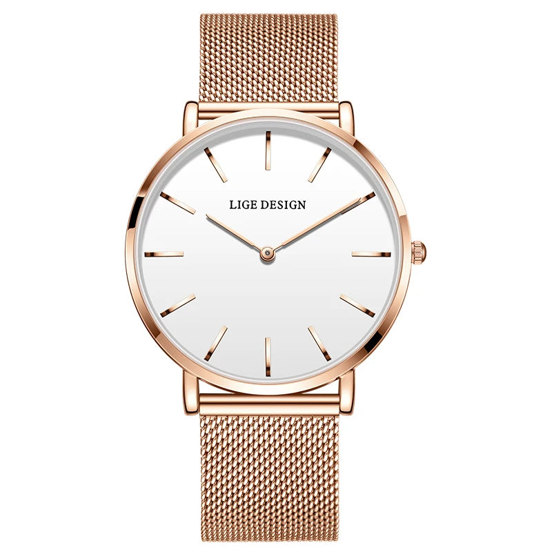 LIGE NEW 2026 TOP Elegant Women's Watches Fashion Simple Ladies Watches Quartz Waterproof Watches for Women Relogio Feminino+BOX
