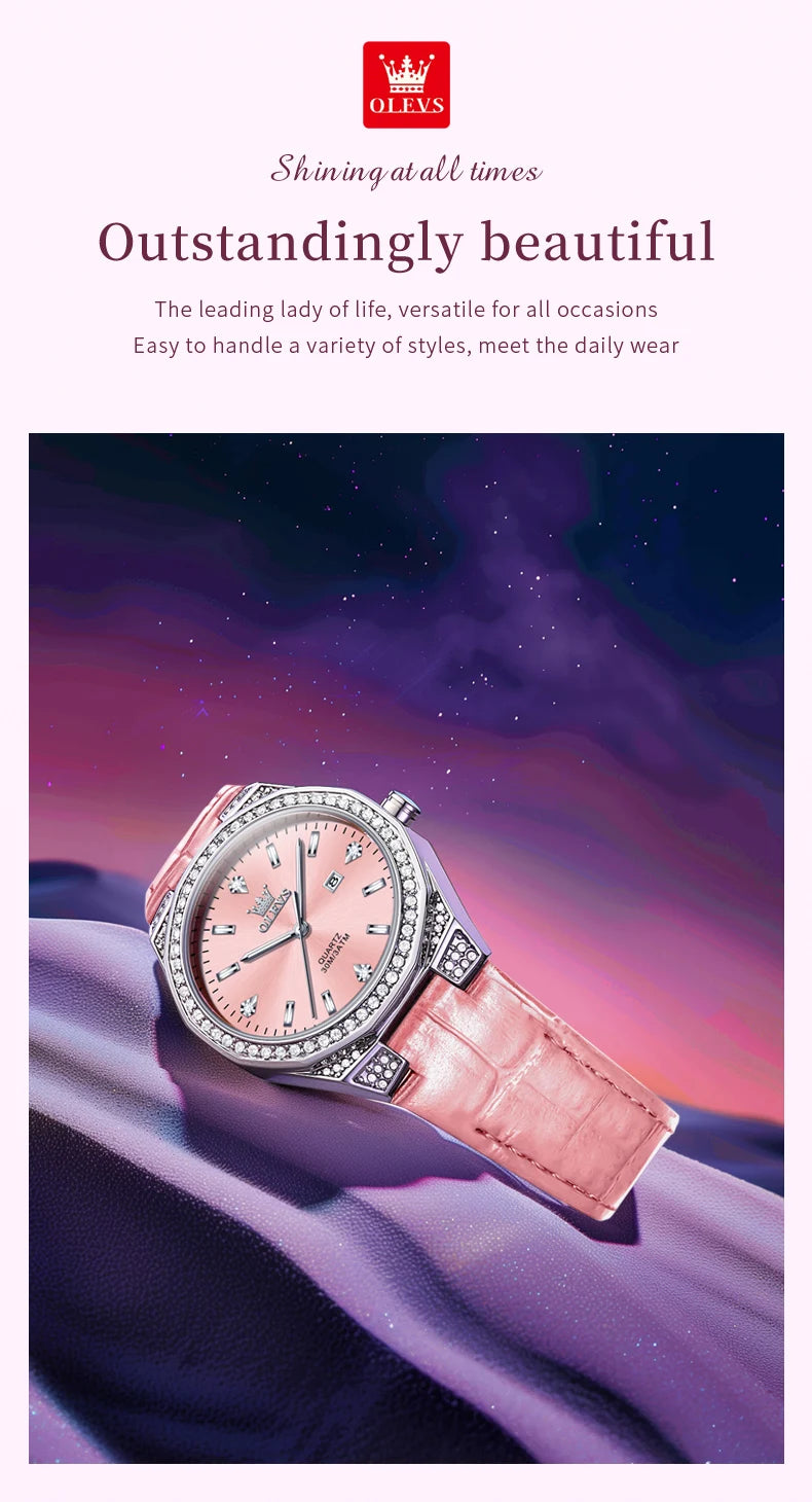 OLEVS Original Women's Watches Diamond Lap Fashion Leather Strap Waterproof Luminous Ladies Wristwatch Quartz Watch for Ladies'