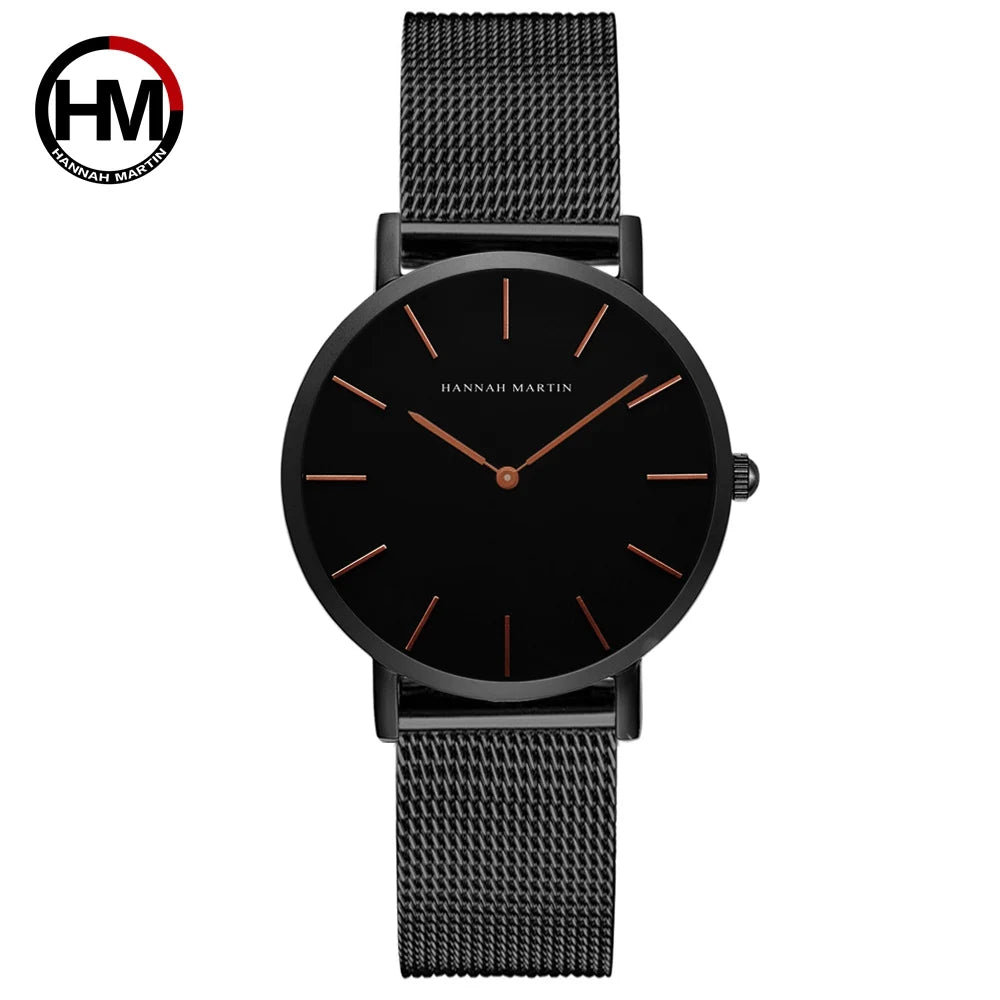 Hannah Martin New 2021 Top Brand Luxury Japan Quartz Wristwatch Stainless Steel Rose Gold Waterproof Watch for Women reloj mujer