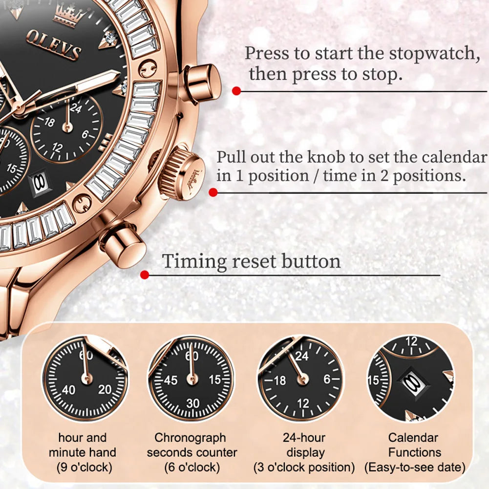 OLEVS Analog Quartz Watch for Women Leather Strap Waterproof Luxury Elegant Ladies' Watches Business Luxury Ladies Wristwatch