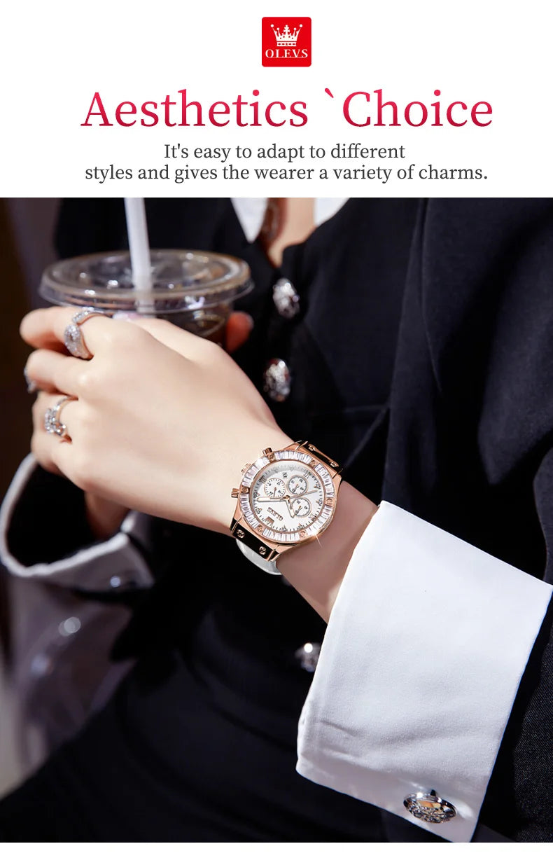 OLEVS Analog Quartz Watch for Women Leather Strap Waterproof Luxury Elegant Ladies' Watches Business Luxury Ladies Wristwatch