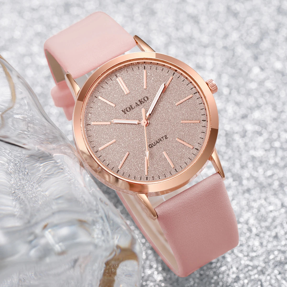 2PCS/Set Women's Watches Fashion Matting Dial Leather Band Analog Quartz Watch Set(Without Box)