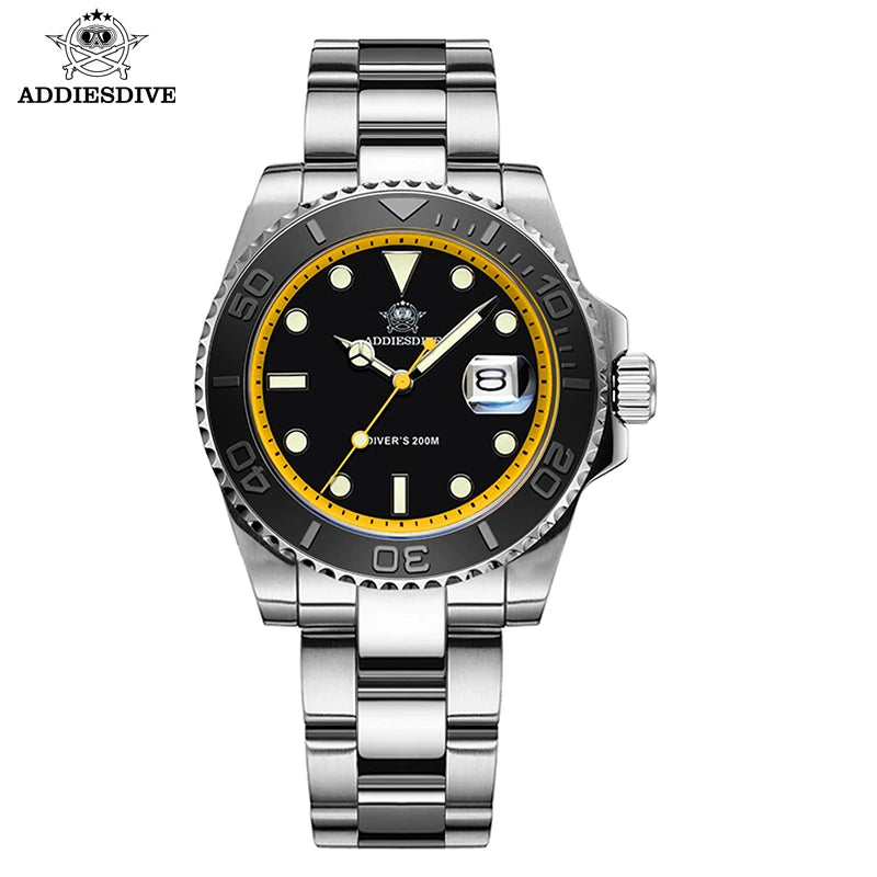 ADDIESDIVE Men's Dive Watch 200m Water Resistance BGW9 Super Luminous Ceramic Bezel Stylish Men's Stainless Steel Quartz Watch