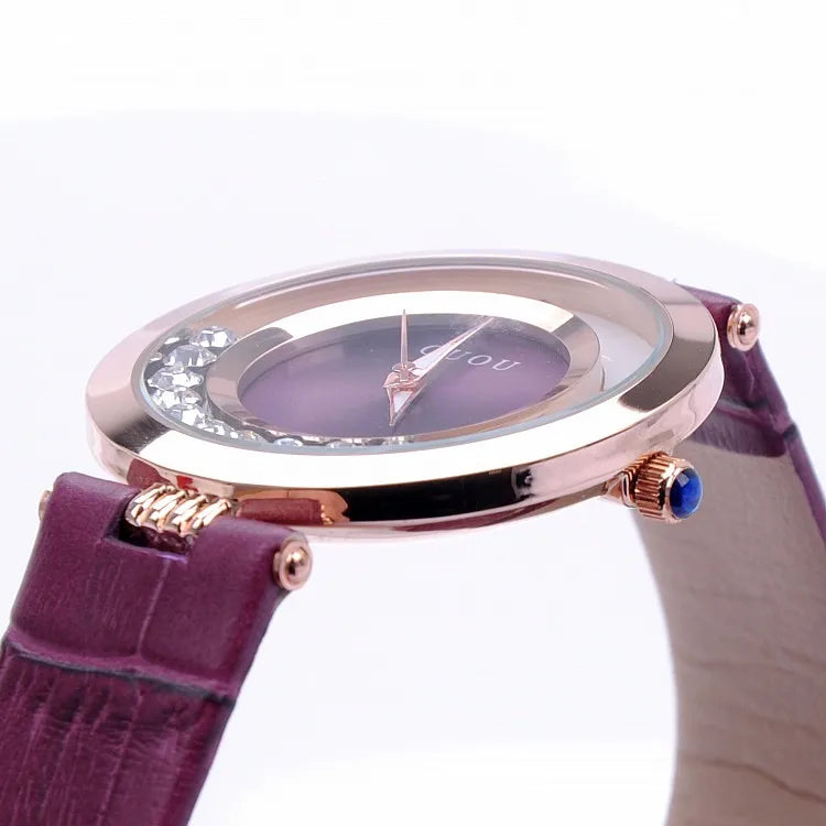 Fashion GUOU Brand Women Rolling Drill Dress Watches Luxury Quicksand Casual Clock Genuine Leather Rhinestone Lady Wrist Watches