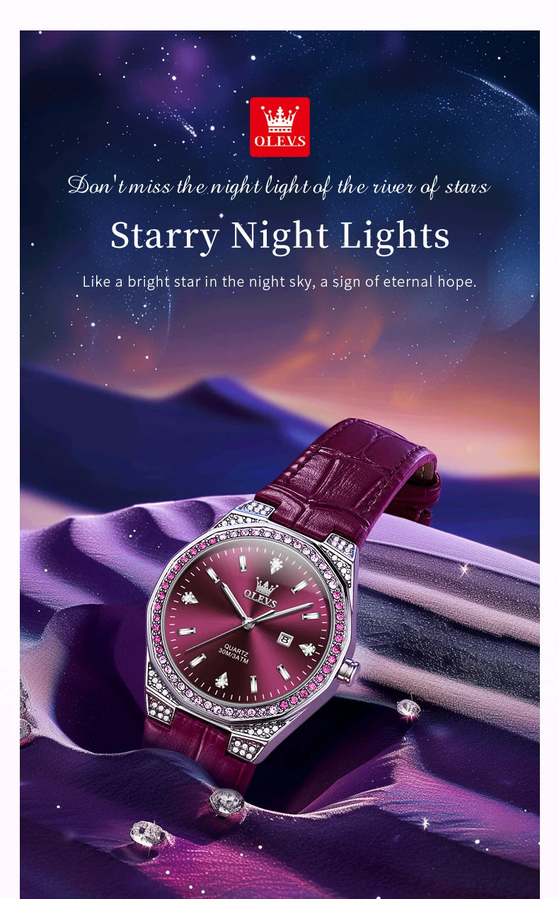 OLEVS Original Women's Watches Diamond Lap Fashion Leather Strap Waterproof Luminous Ladies Wristwatch Quartz Watch for Ladies'