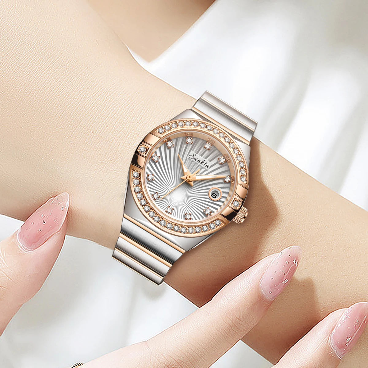 Sunkta Woman Watch LIGE Fashion Luxury Elegant Retro Diamond Simple Stainless Waterproof Casual Calendar Quartz Women's Watches