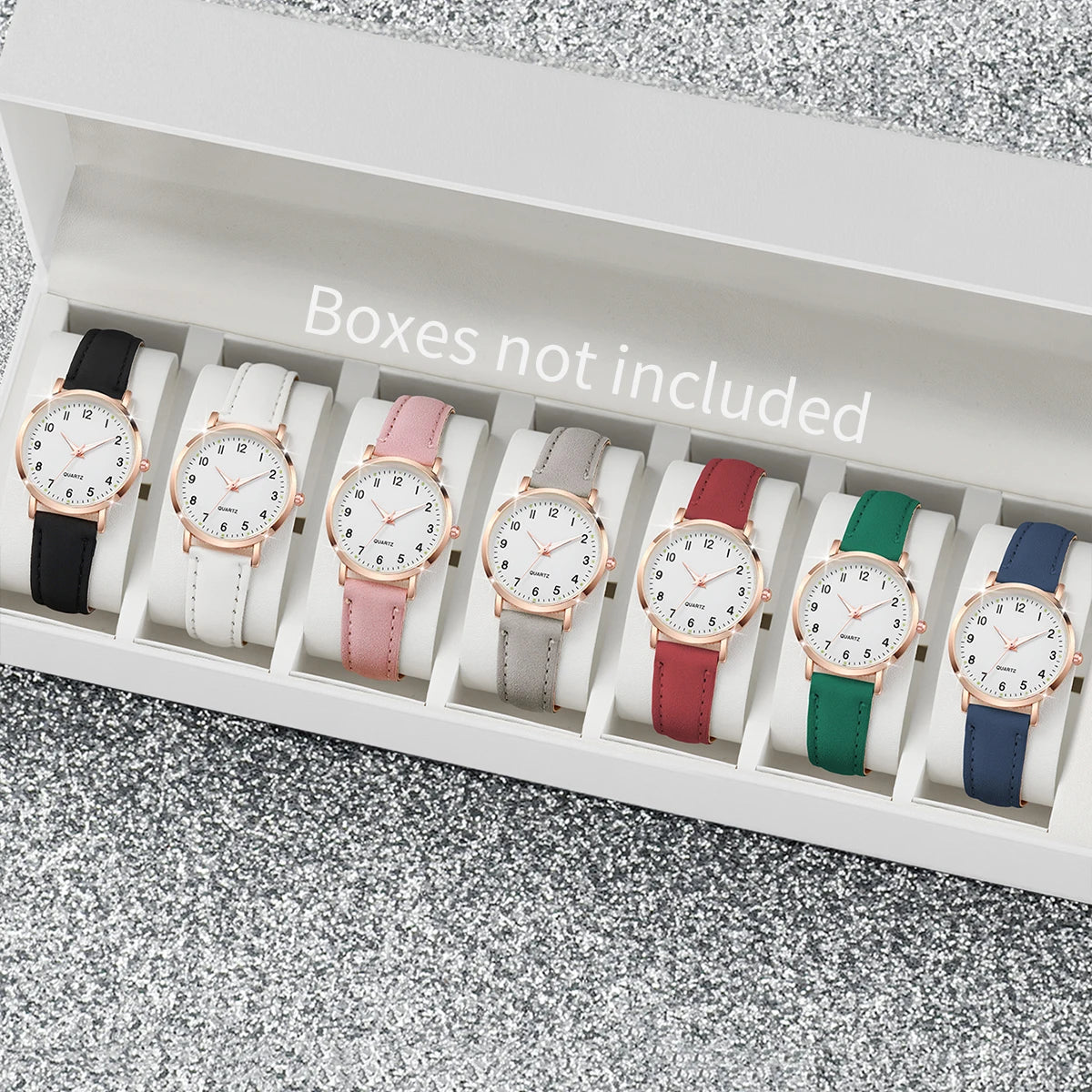 7PCS/Set Fashion Arabic Dial Women Quartz Watch Casual Leather Band Wrist Watches(Without Box)