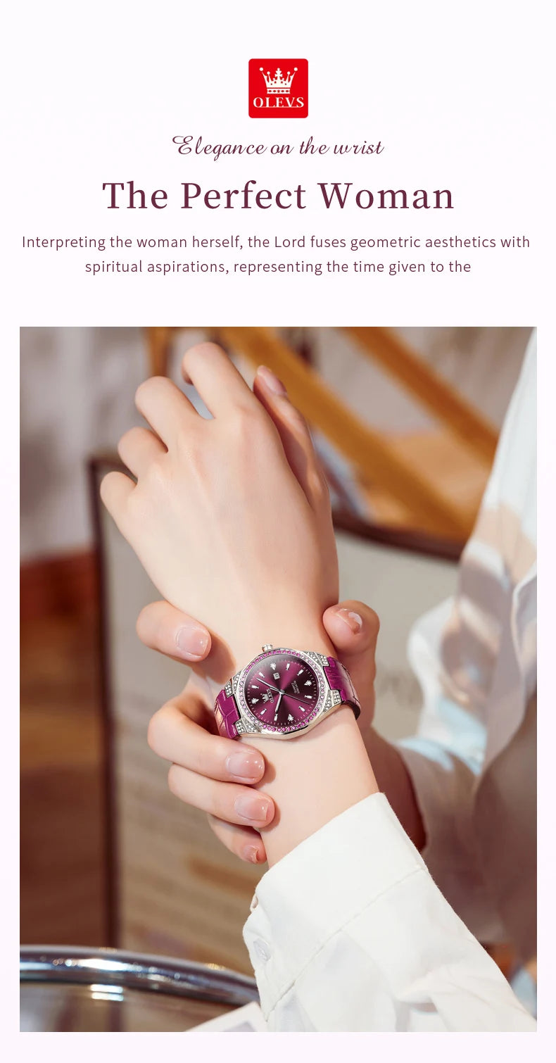 OLEVS Original Women's Watches Diamond Lap Fashion Leather Strap Waterproof Luminous Ladies Wristwatch Quartz Watch for Ladies'