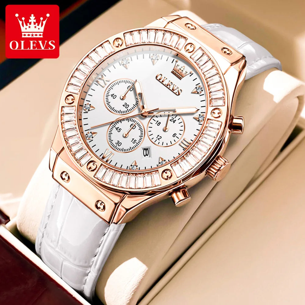 OLEVS Analog Quartz Watch for Women Leather Strap Waterproof Luxury Elegant Ladies' Watches Business Luxury Ladies Wristwatch