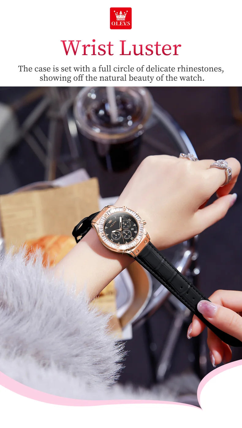 OLEVS Analog Quartz Watch for Women Leather Strap Waterproof Luxury Elegant Ladies' Watches Business Luxury Ladies Wristwatch