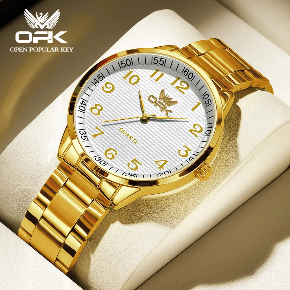 OPK 6008 Golden Stainless steel Men's Watches Roman Scale Checkered Dial Design Watch Man