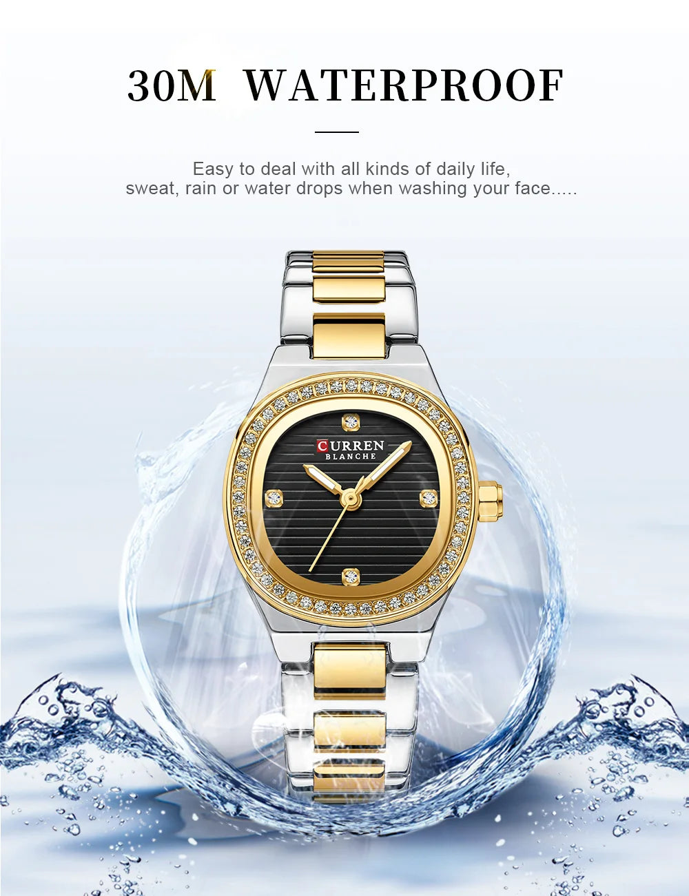 CURREN Fashion Casual Quartz Wristwatches for Women Simple Dress Watch Ladies Stainless Steel Bracelet with Luminous Hands