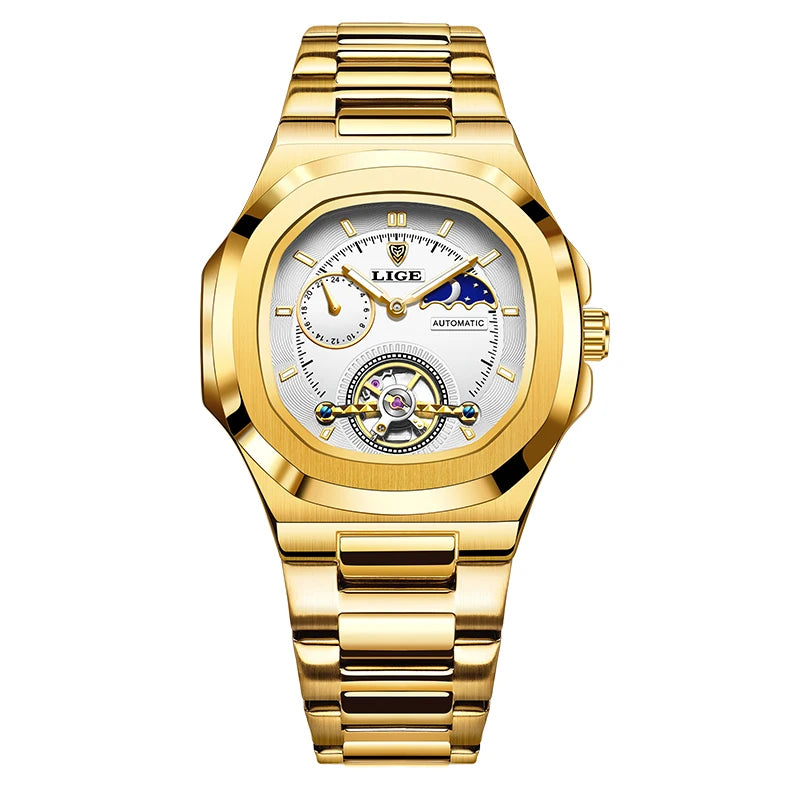 LIGE Mens Mechanical Watches Top Brand Luxury Square Automatic Watch For Men Waterproof Stainless Steel Clock Gift Montre Homme