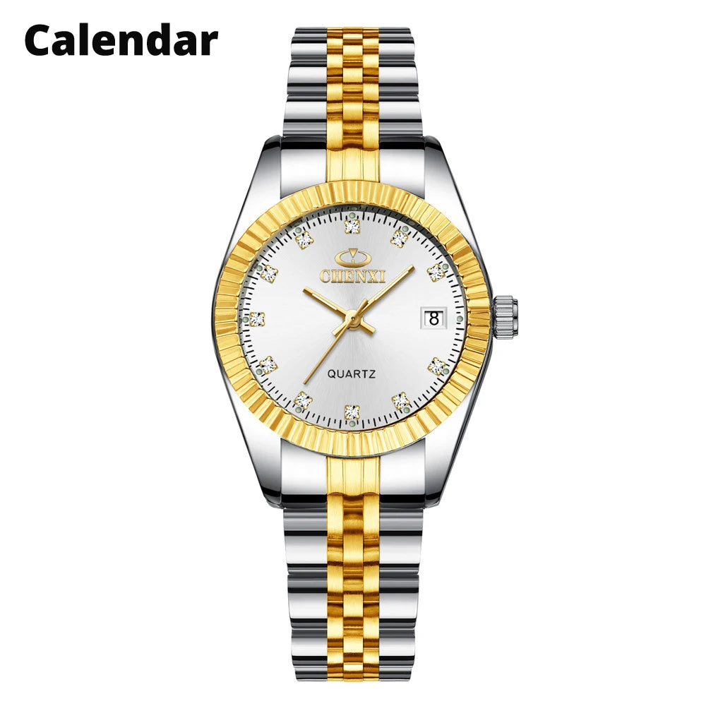 CHENXI Brand Top Luxury Ladies Golden Watch for Women Clock Female Women's Dress Rhinestone Quartz Waterproof Wristwatches