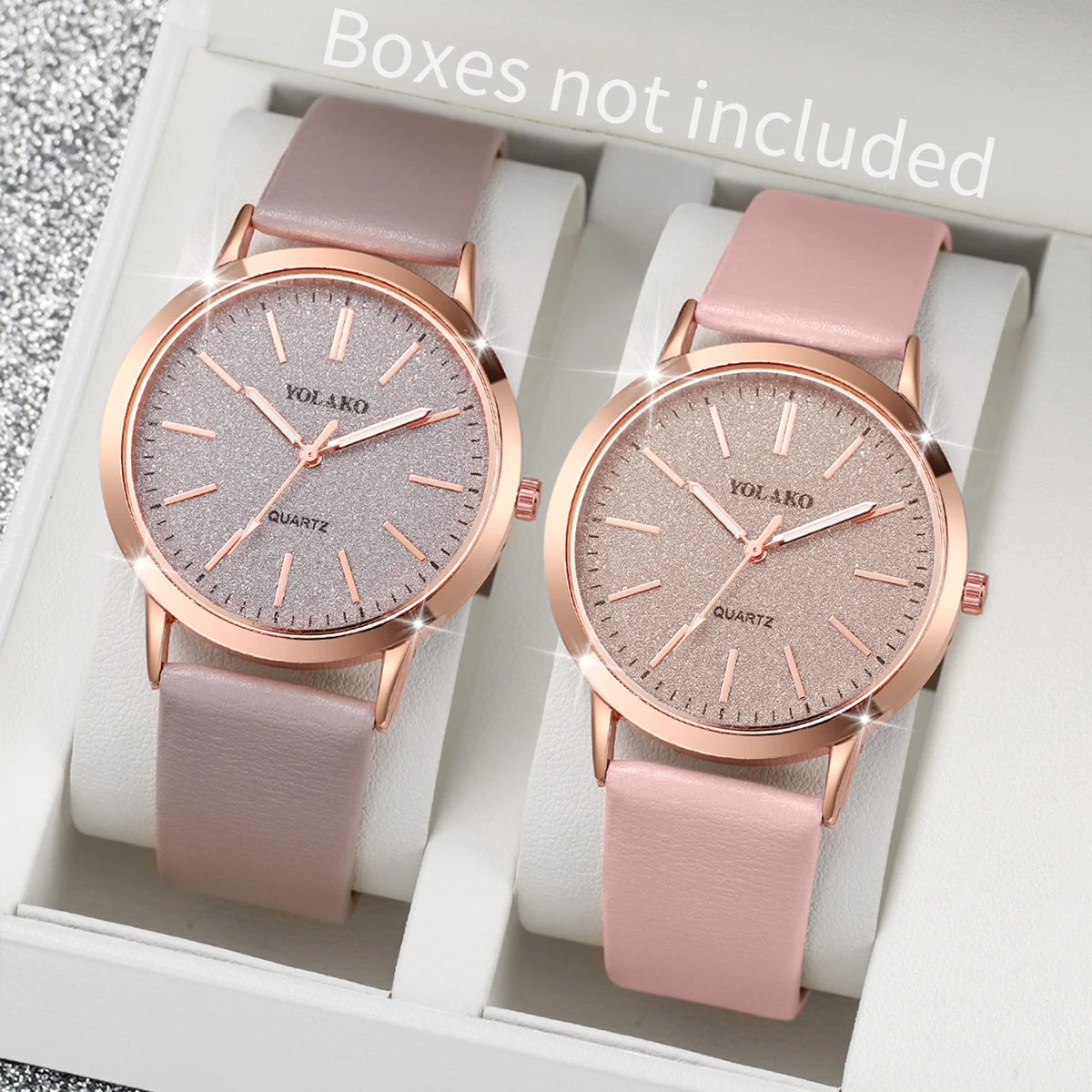 2PCS/Set Women's Watches Fashion Matting Dial Leather Band Analog Quartz Watch Set(Without Box)