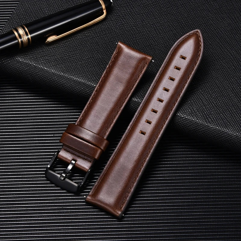 Business Genuine Leather Strap Quick Release Band Black Brown Calf Leather Men Retro Watchband 20mm 22mm