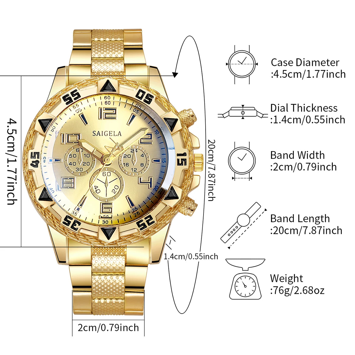 4pcs/set Men's Watches Fashion Arabic Dial Steel Band Quartz Watch Set (Without Box)