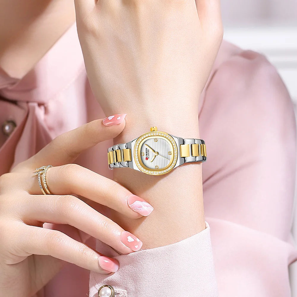 CURREN Fashion Casual Quartz Wristwatches for Women Simple Dress Watch Ladies Stainless Steel Bracelet with Luminous Hands