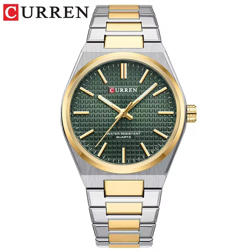 CURREN 8439 Men's Business Quartz Watch Minimalist Grid-Pattern Stainless Steel Strap Wristwatch with Calendar Function