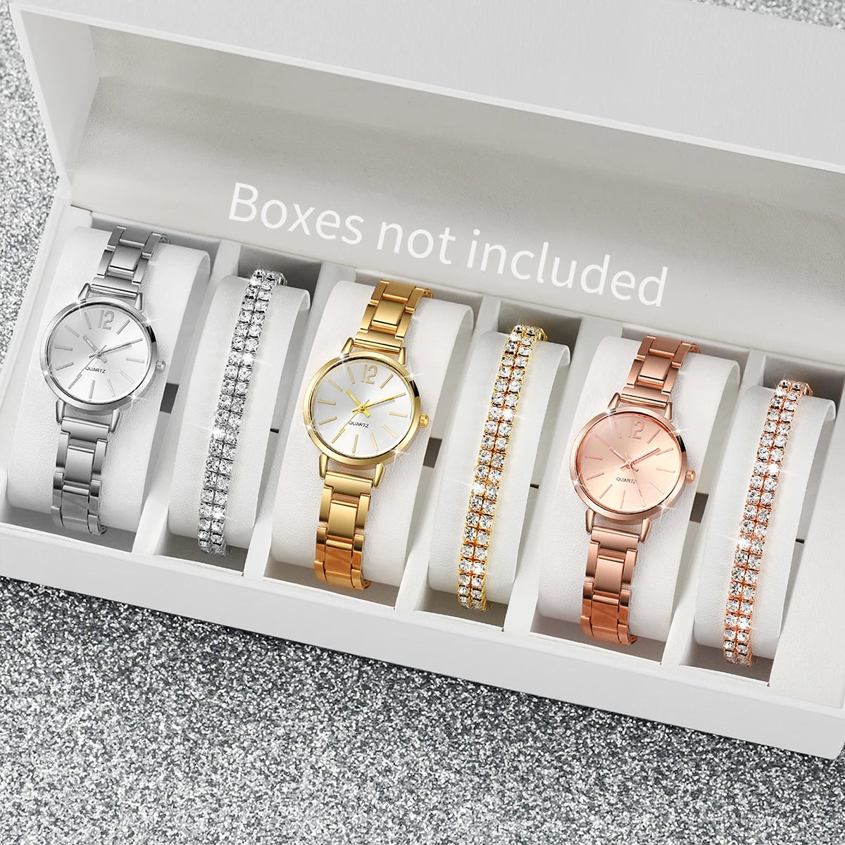 6PCS/Set Women's Watch Fashion Steel Band Quartz Watches Diamond Bracelets Set(Without Box)