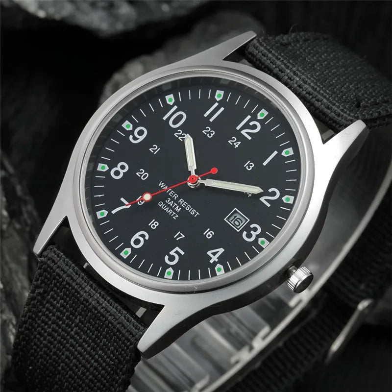 1pc / Lot Cheap Brand Watches For Men Montre Homme Fashion Nylon Band Sports Army Date Quartz Clock Barato Erkek Saat Relogio