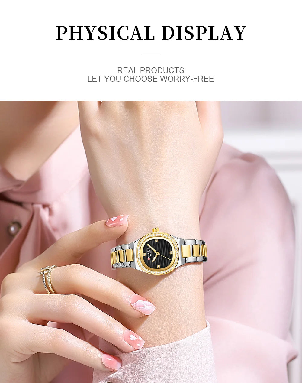 CURREN Fashion Casual Quartz Wristwatches for Women Simple Dress Watch Ladies Stainless Steel Bracelet with Luminous Hands