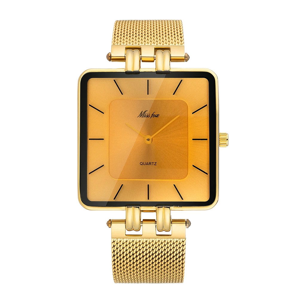 MISSFOX Luxury Brand Wristwatch Minimalist Fashion Quartz Watches Classic Design Square Dial Waterproof Mesh Band Watch For Gift