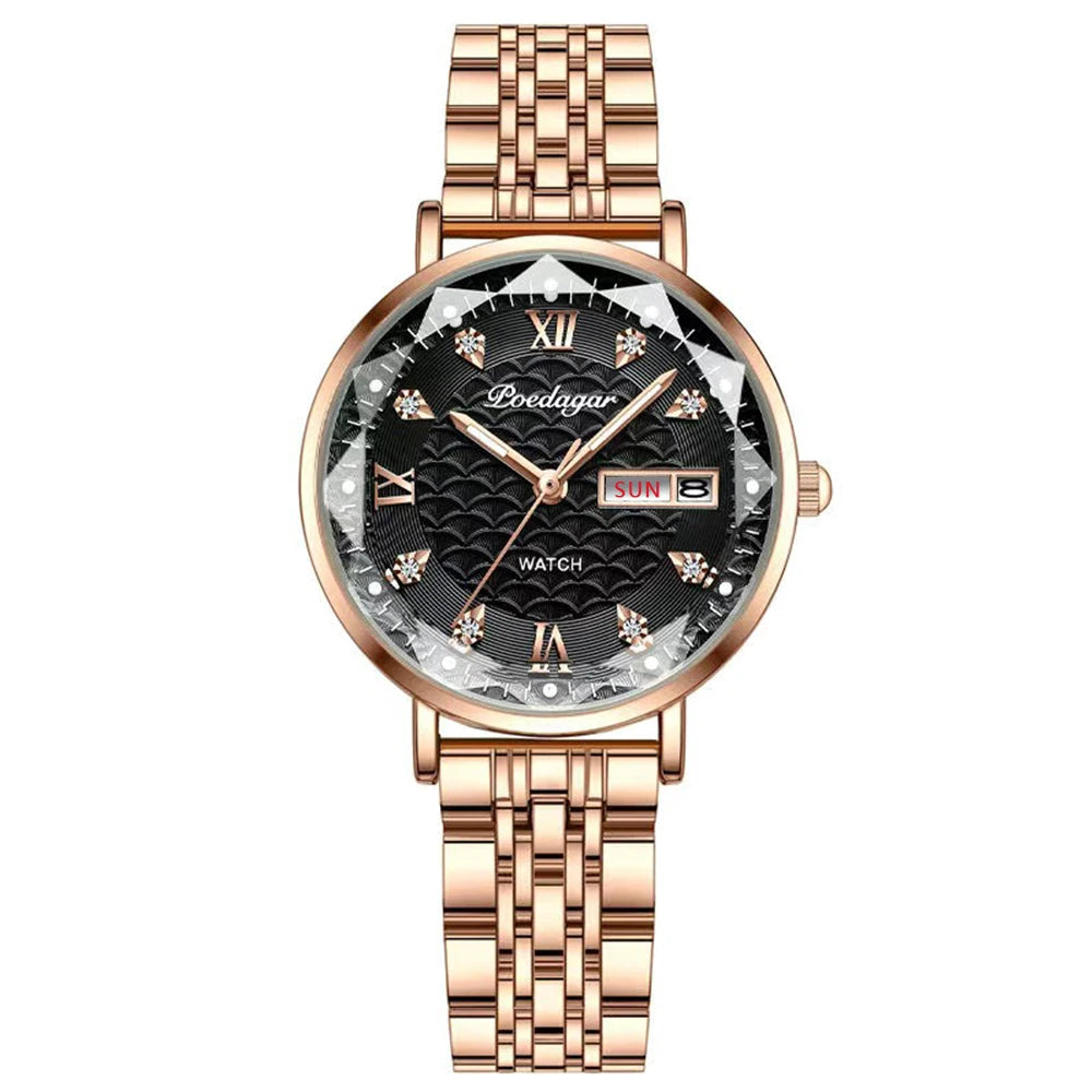 POEDAGAR Fashion Watches For Women Waterproof Luminous Stainless Steel Woman's Wristwatch Luxury Elegant Ladies Watch Gift Reloj