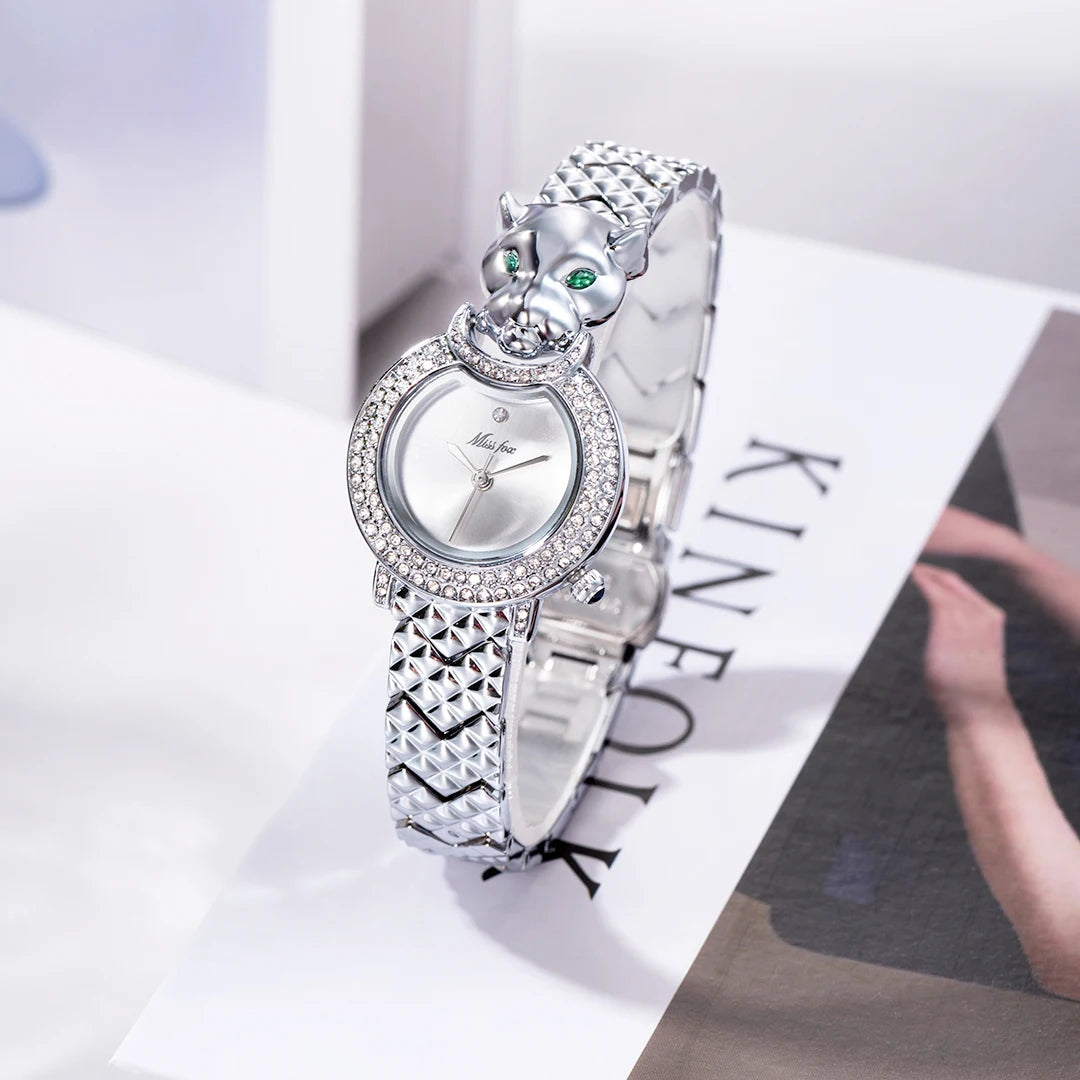 MISSFOX Leopard 3D Bling Diamond Quartz Women Watch Fashion Casual Ladies Watch Female Quartz Gold Watch Jewelry Women Clock