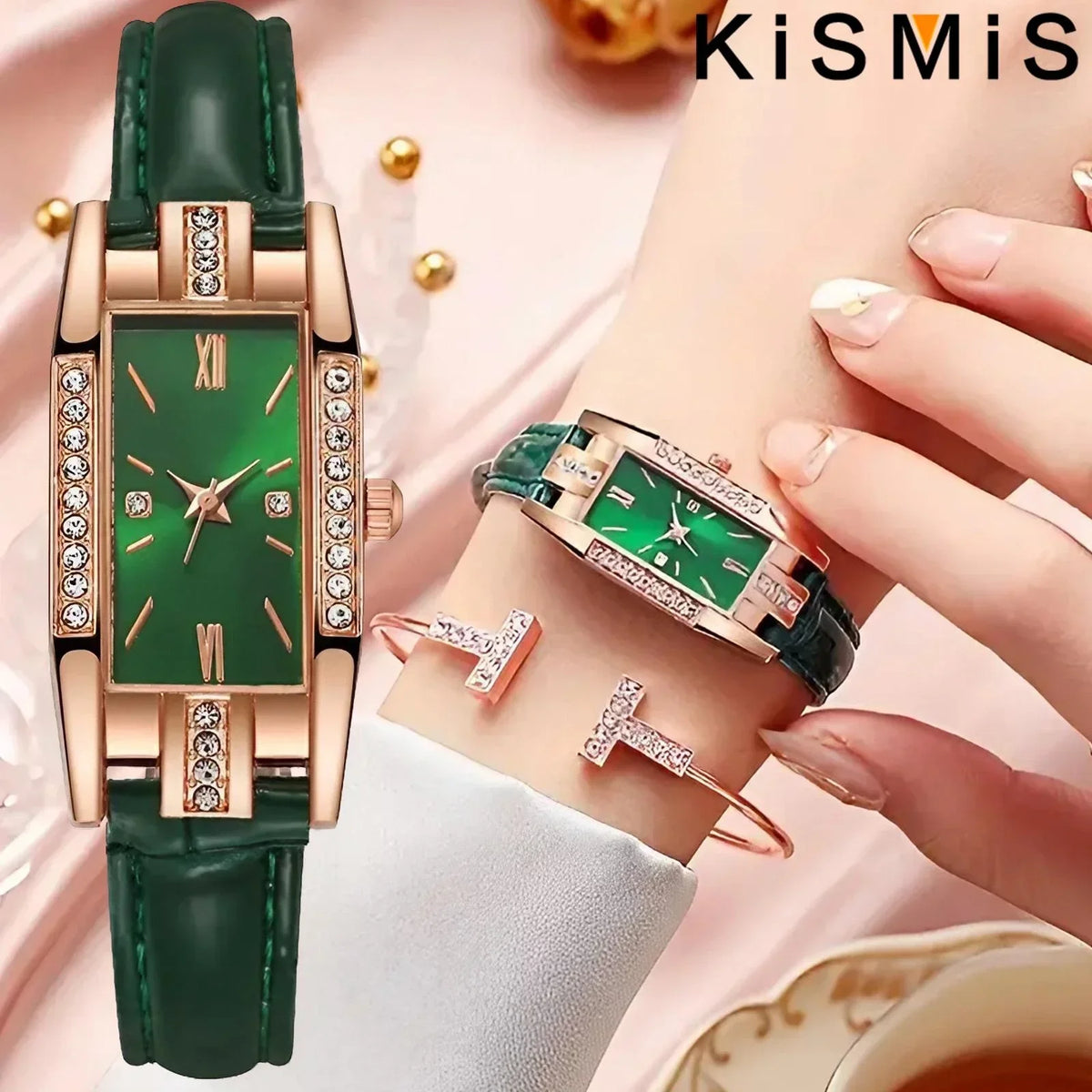 Elegant Women Baroque Rhinestone Quartz Watch Rectangle Analog Wristwatch Fashion Gift for Mom