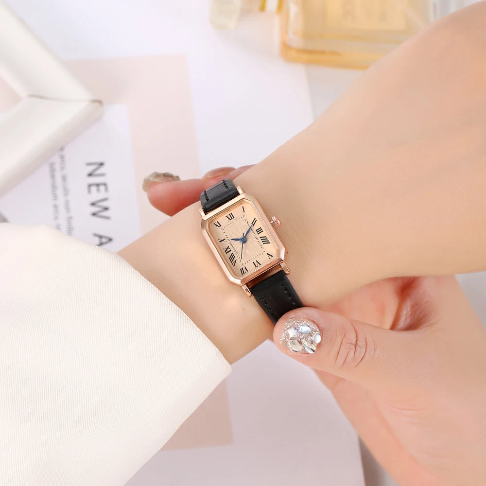 New women's watch with retro Roman blue needle scale design, simple and fashionable square watch, quartz watch