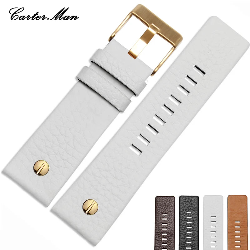 For Diesel Watch Strap Leather Wrist Watch Belt DZ7314 DZ7256 Watchbands 24MM 26MM 28MM 30MM With Rivets Lichee Pattern Bracelet