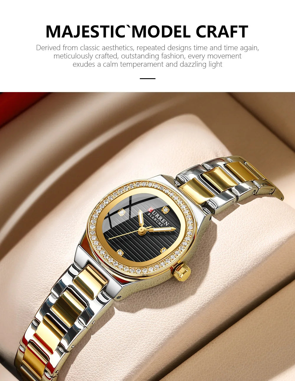 CURREN Fashion Casual Quartz Wristwatches for Women Simple Dress Watch Ladies Stainless Steel Bracelet with Luminous Hands