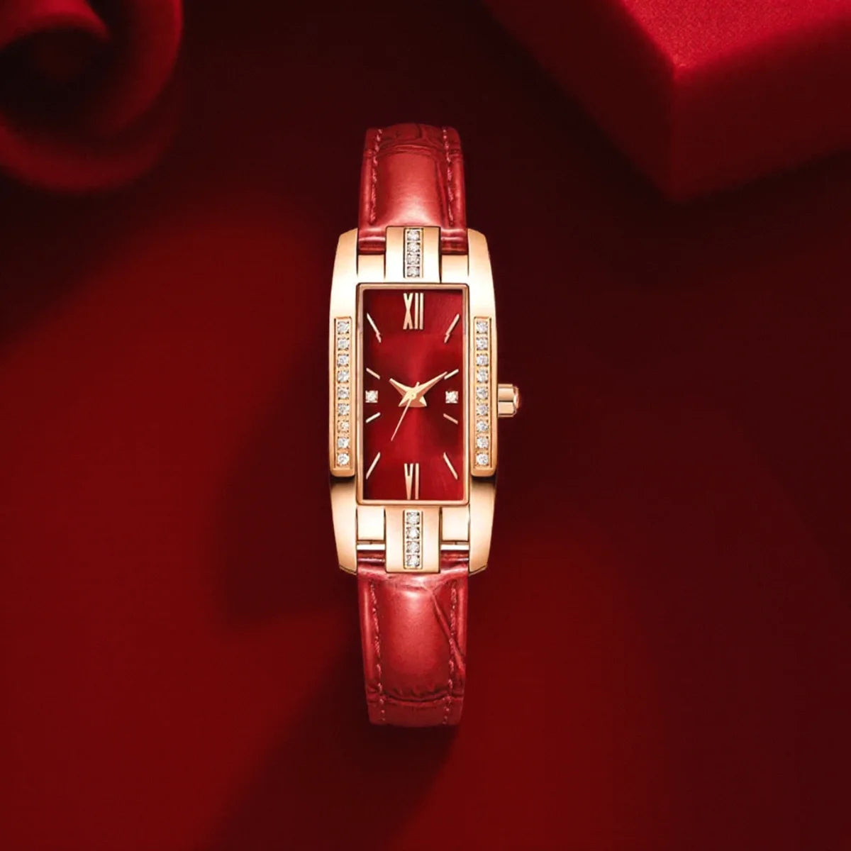 Elegant Women Baroque Rhinestone Quartz Watch Rectangle Analog Wristwatch Fashion Gift for Mom