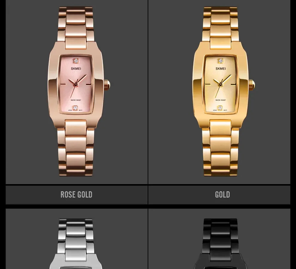 SKMEI 1400 Ladies Casual Dress Luxury Silver Ladies Rhinestone Waterproof Relogio Feminino Quartz Watch Fashion Thin Watches