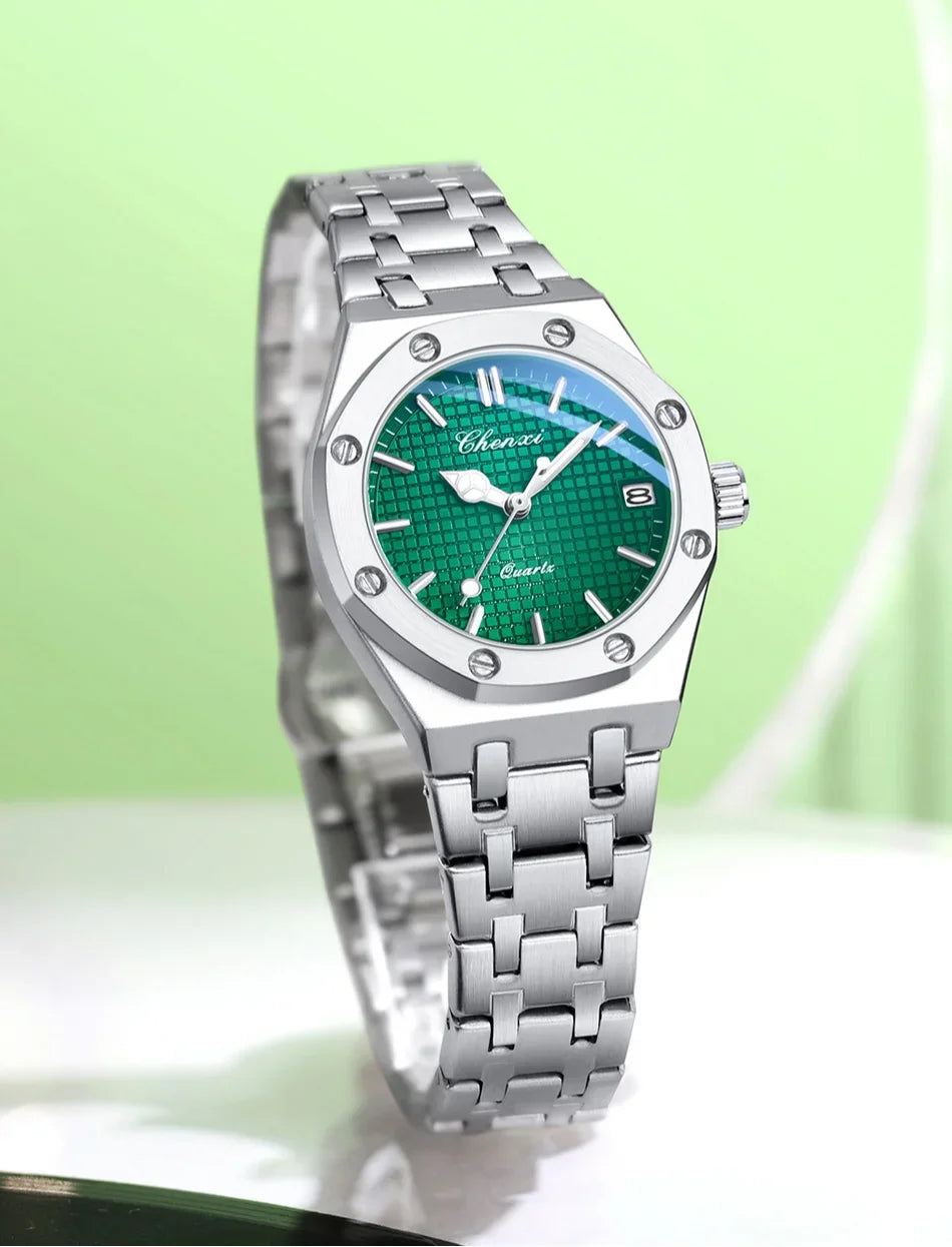 Luxury Women Watches Silver Steel Simple Casual Business Dress Watches for Women Top Brand Waterproof 3bar Calendar Gift Clock