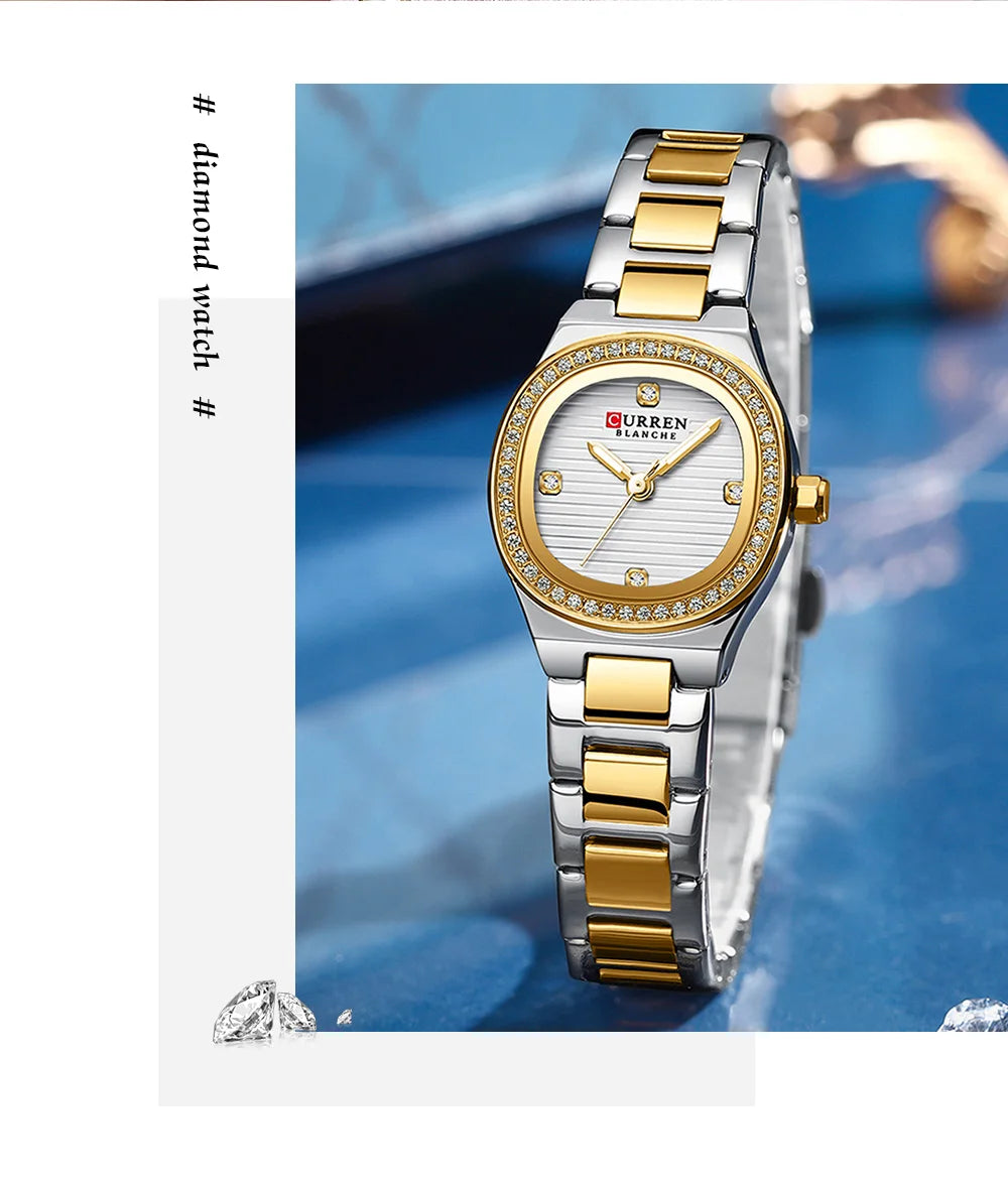 CURREN Fashion Casual Quartz Wristwatches for Women Simple Dress Watch Ladies Stainless Steel Bracelet with Luminous Hands