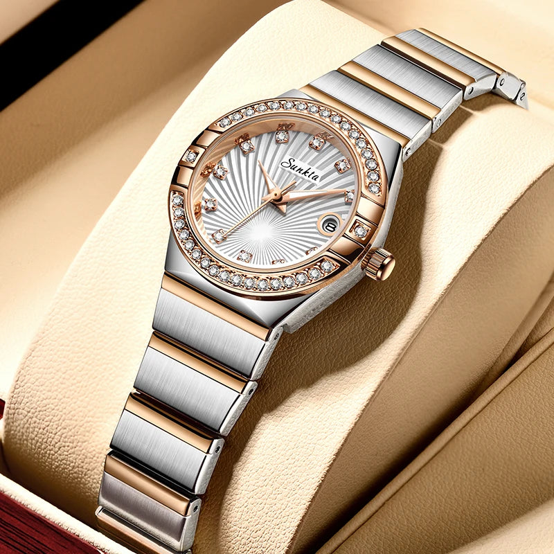 Sunkta Woman Watch LIGE Fashion Luxury Elegant Retro Diamond Simple Stainless Waterproof Casual Calendar Quartz Women's Watches